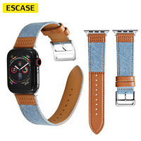 ESCASE 苹果手表表带 iwatch Series1/2/3/4/5代真皮表带拼色撞色系适用 38/42mm牛仔浅蓝