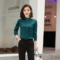 米兰茵（MILANYIN）女装2019秋款新款衬衫女工作服正装职业修身衬衣女装NYml199 墨绿色衬衫 4XL
