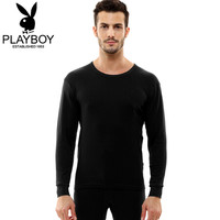 花花公子 PLAYBOY 男士保暖内衣 薄款纯棉秋衣秋裤大红本命年圆领秋衣男棉毛衫 男(圆领)黑色 XL