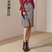 尚都比拉（Sentubila）半身裙女2019新款显瘦短裙开叉不规则复古格子包臀裙 194Q1822087 格子 M