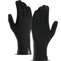 GLO-STORY 毛线手套男女 冬季针织手套男女触屏简约纯色保暖纯色毛线手套MST844206 黑色