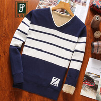 吉普盾 毛衣男装韩版修身休闲男士加绒毛衣 宝蓝色 XL