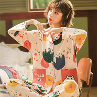 俞兆林睡衣女棉质长袖秋冬季可外穿韩版甜美少女开衫家居服 个性涂鸦 M