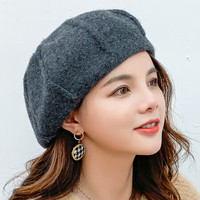 BETONORAY 北诺 帽子女秋冬时尚羊毛贝雷帽保暖毛线帽纯色圆顶套头帽八爪帽女士 灰色