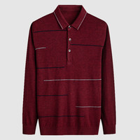 相思鸟（xiangsiniao）针织衫男士休闲亨利领含羊毛针织长袖T恤翻领条纹宽松舒适毛衣 05深红 185/100A(120)