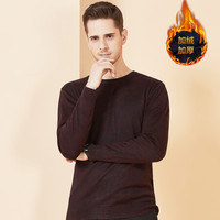 红豆旗下相思鸟 针织衫男加绒秋冬新款加厚AB色夹花混纺圆领提花套头打底衫 R5红色 170/88A