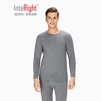 INTERIGHT秋衣秋裤男 纯棉圆领薄款纯色保暖内衣套装 基础打底棉毛衫棉毛裤 浅麻灰 XXXL