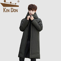 金盾（KIN DON）羽绒服 男2019冬季新款休闲百搭韩版潮流连帽长款加绒厚款外套 A037-YR007 军绿色 XL