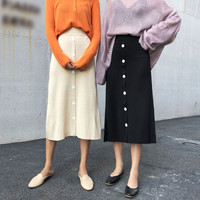 俞兆林 2019秋冬新款女装针织半身裙女学生韩版中长款a字毛线裙 YWBQ199228 杏色 均码