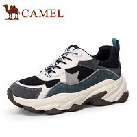 骆驼（CAMEL） 女士 潮酷拼接ins荧光线条厚底老爹鞋 A93525683 黑/米/绿 36