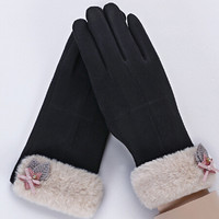 GLO-STORY 手套女 保暖触屏手套冬季防风加绒女士毛线手套WST844157 黑色