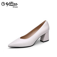 金利来（goldlion）女士简约粗高跟通勤风尖头浅口工作单鞋62083004620P-白色-37码