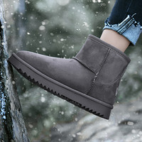 双星 Double Star女短筒雪地靴冬季加绒加厚保暖防滑耐磨平底韩版潮棉鞋 982009 灰色(女款) 38