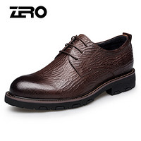 零度(ZERO)男士压花宽脚系带经典商务头层牛皮正装鞋子 Z93933 棕色 38码