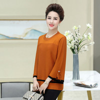 AUDDE 2019秋季新款女装新品针织衫女圆领妈妈装宽松大码时尚毛衣中年女士秋装 MMBDC8815 姜黄 XL