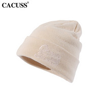 CACUSS Z0406毛线帽子男百搭休闲加绒针织帽加厚保暖套头帽防寒包头帽 米色