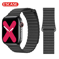 ESCASE Apple Watch Series 5表带苹果智能手表iwatch1/2/3/4代通用男女百搭休闲皮纹款38/40mm S05深邃黑