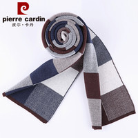 皮尔·卡丹 皮尔卡丹(PIERRE CARDIN)羊毛围巾男士秋冬季加厚针织格子加长款保暖百搭韩版围脖 E22TM5C13 咖啡