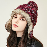 兰诗雨雷锋帽子女冬季滑雪帽户外保暖防寒帽骑车护耳帽M0352 酒红色