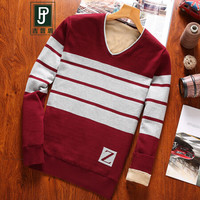 吉普盾 毛衣男装韩版修身休闲男士加绒毛衣 酒红色 M