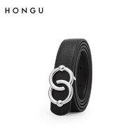 红谷（HONGU）女士皮带牛皮细腰带女休闲时尚简约百搭装饰牛仔裤带 H2612048漆黑