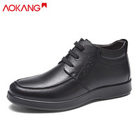 奥康（Aokang）休闲商务一脚蹬加绒保暖简约舒适低帮皮鞋193011032黑色38码