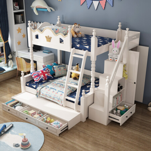 商品诚信 儿童床实木上下床多功能子母床简约现代白色成人双人床高低