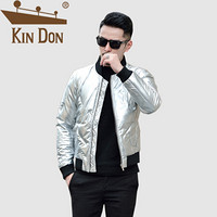 金盾（KIN DON）羽绒服 男2019冬季新款休闲百搭韩版潮流光面棒球领加厚保暖外套 QT2009-1801 银色 4XL