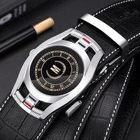 马莎兰缇(MashaLanti) 男士皮带鳄鱼纹头层牛皮腰带男商务休闲自动扣裤带男 PD120铬色