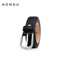 红谷女士皮带牛皮针扣细腰带女休闲时尚简约百搭装饰牛仔裤带 H2632276漆黑