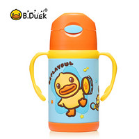 小黄鸭（B.DUCK）儿童保温杯吸管水杯子316不锈钢手柄男女水壶 300ml 橘色