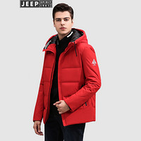 吉普(JEEP)羽绒服男2019冬季新品加厚连帽白鸭绒宽松御寒外套男X-8805 鲜红色 L