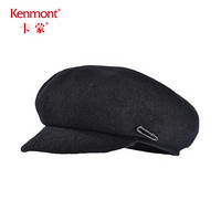 卡蒙 （Kenmont） km-9323  英伦复古新款纯羊毛贝雷帽女士秋冬季报童帽毛呢八角帽 黑色 可调节(57.5cm)