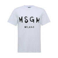 MSGM 19秋冬新款 男士白色棉质字母印花图案圆领短袖T恤 2740MM97 195797 01 M码