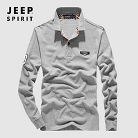 吉普JEEP 长袖T恤男POLO衫2019秋季新品翻领纯色棉质男士男装上衣RSC96038 灰色 2XL