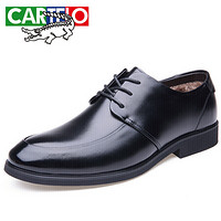 卡帝乐鳄鱼（CARTELO）英伦男士商务牛皮保暖加绒休闲职场低帮系带皮鞋M1005 黑色（加棉版） 42