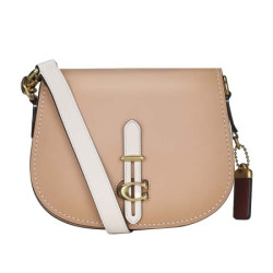coach 蔻驰 奢侈品 女士专柜款浅咖色/米白皮革saddle单肩斜挎包
