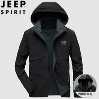 吉普 JEEP 双面穿夹克男2019新品纯色男士外套防风大码休闲青年工装上衣 LCQ1988 黑色 5XL