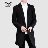 猫人（MiiOW）毛呢大衣 男士潮流韩版中长款呢子风衣外套210-F002黑色3XL
