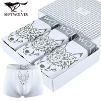 七匹狼男士内裤男平角裤棉质高弹康纶纤维抗菌透气裤头男式白色四角裤 3条礼盒装95048 2XL