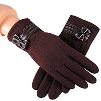 GLO-STORY 毛线手套女 加绒加厚户外保暖不倒绒触摸屏手套 WST744109 咖啡