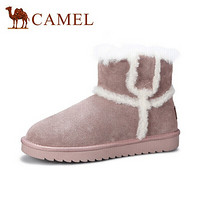 骆驼（CAMEL） 女士 保暖舒适羊毛线条装饰平底雪地靴 A942266204 深粉 38