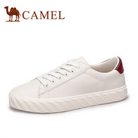 骆驼（CAMEL） 女士 简约风新意撞色圆头系带小白鞋 A93228618 米/酒红 39