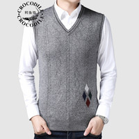 鳄鱼恤 CROCODILE 羊毛衫男 2019年秋季新款中老年羊毛V领背心无袖马甲坎肩C416-A41佳 中灰 L