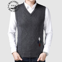 鳄鱼恤 CROCODILE 羊毛衫男 2019年秋季新款中老年羊毛V领背心无袖马甲坎肩C416-A41佳 深灰色 2XL