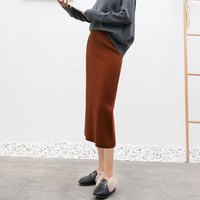 BANDALY 针织半身裙女2019秋冬季女装新款中长款高腰加厚一步裙开衩包臀裙 HCYYY726 焦糖色 均码