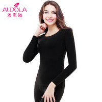 雅黛俪保暖内衣男女士圆领棉质基础打底薄款情侣纯色秋衣秋裤套装DYL41600-1 女款 黑色 XXL