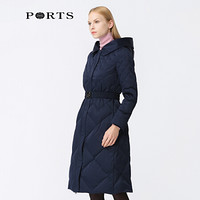 PORTS宝姿秋冬新品女装优雅连帽束腰羽绒服ALA9U014DZP036 NAVY L