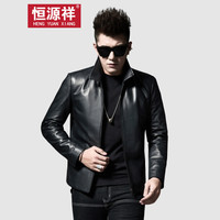 恒源祥真皮皮衣男绵羊皮男士皮夹克2019中年翻领休闲秋季新款外套海宁 黑色 2XL