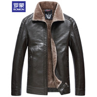 罗蒙(ROMON)仿皮皮衣男 2019冬季新款加绒加厚商务休闲男士修身皮夹克外套男 9JK946502 咸菜 L